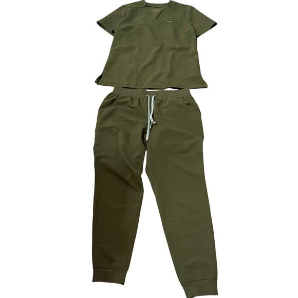 Jaanuu olive scrub set sz M w jogger pants nurse workwear scrubs green medical - Picture 1 of 8